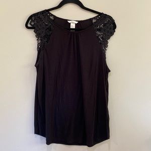H&M Black Blouse with Lace shoulders M